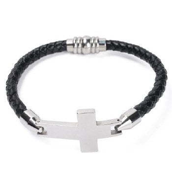 Faith Leather Bracelet Silver Accents 