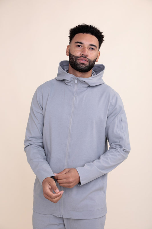 High Neck Hooded Jacket with Arm Pocket