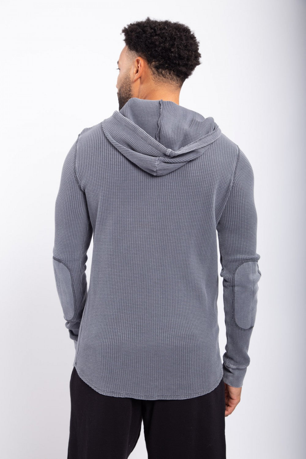 Mineral Wash Long-Sleeve Waffle Knit Hoodie