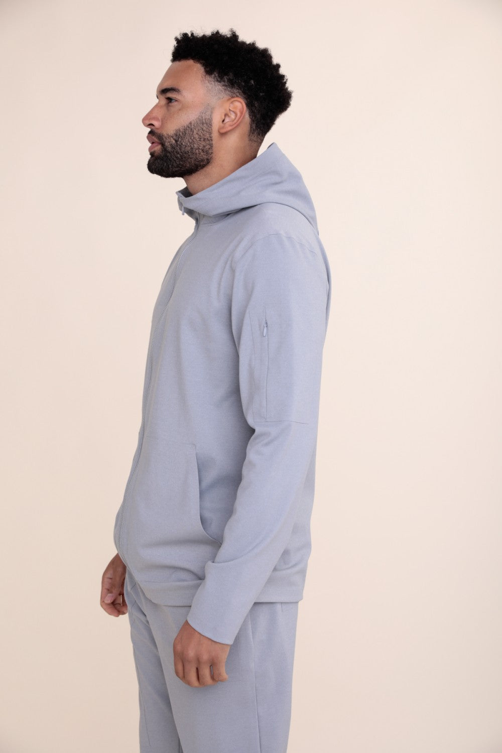 High Neck Hooded Jacket with Arm Pocket